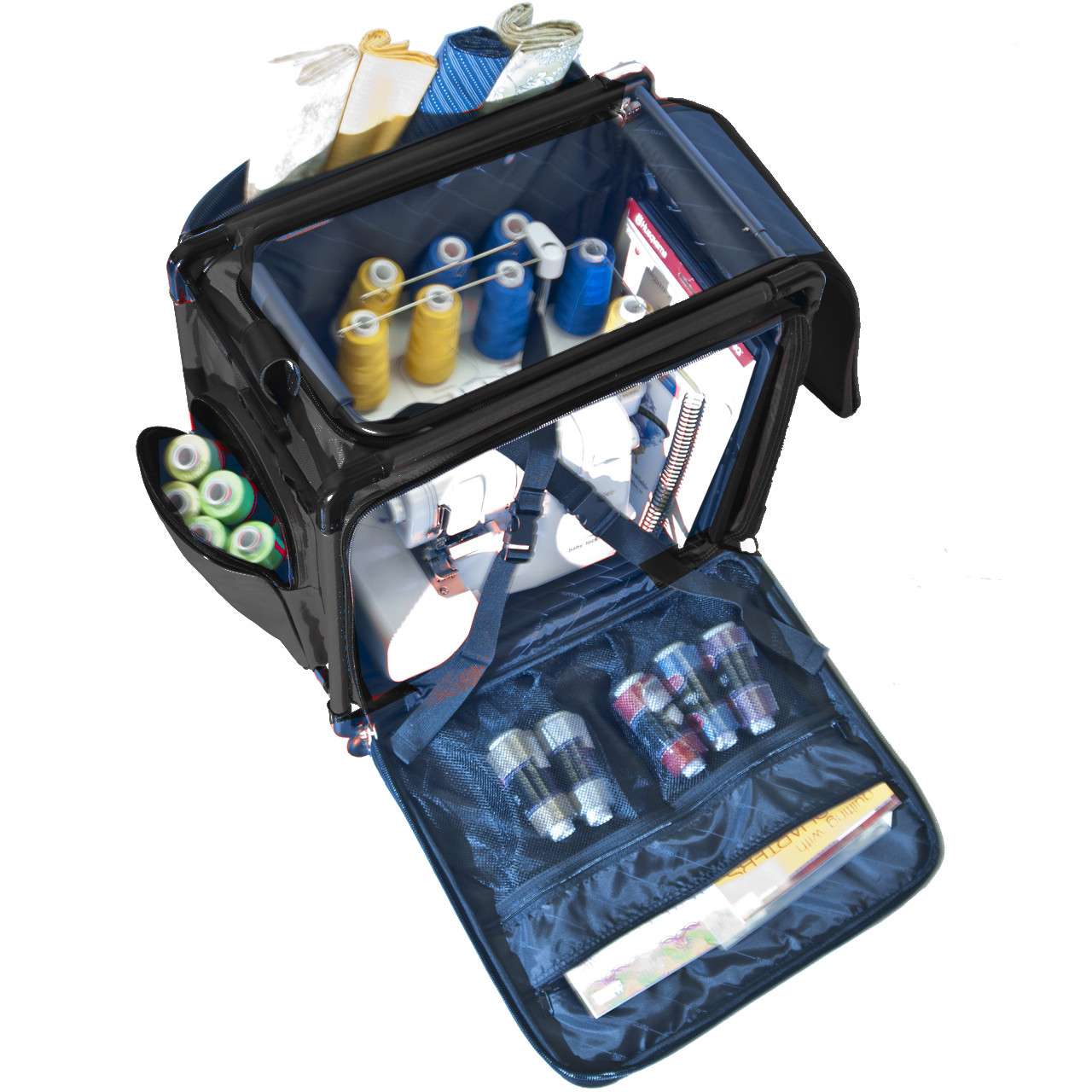 Most machines can be loaded from top of the large size serger on wheels