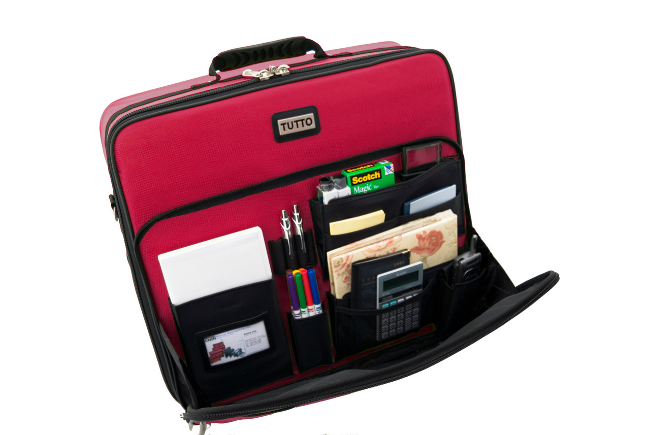Front compartment has built-in organizer pockets for all your supplies.