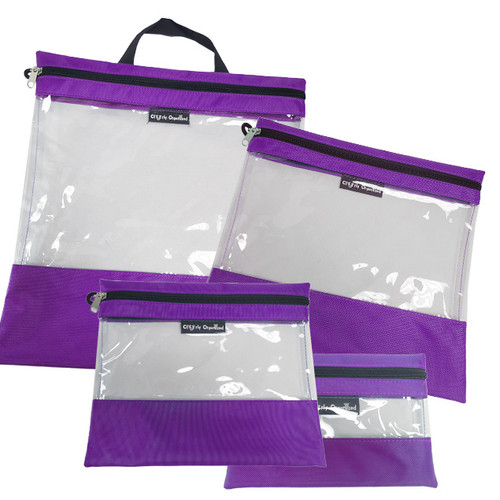 Four clear organizing bags in the set.