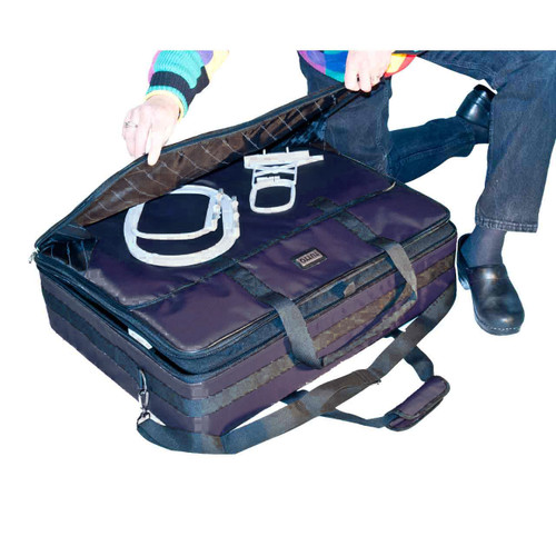 Front compartment has large empty compartment to store hoops.