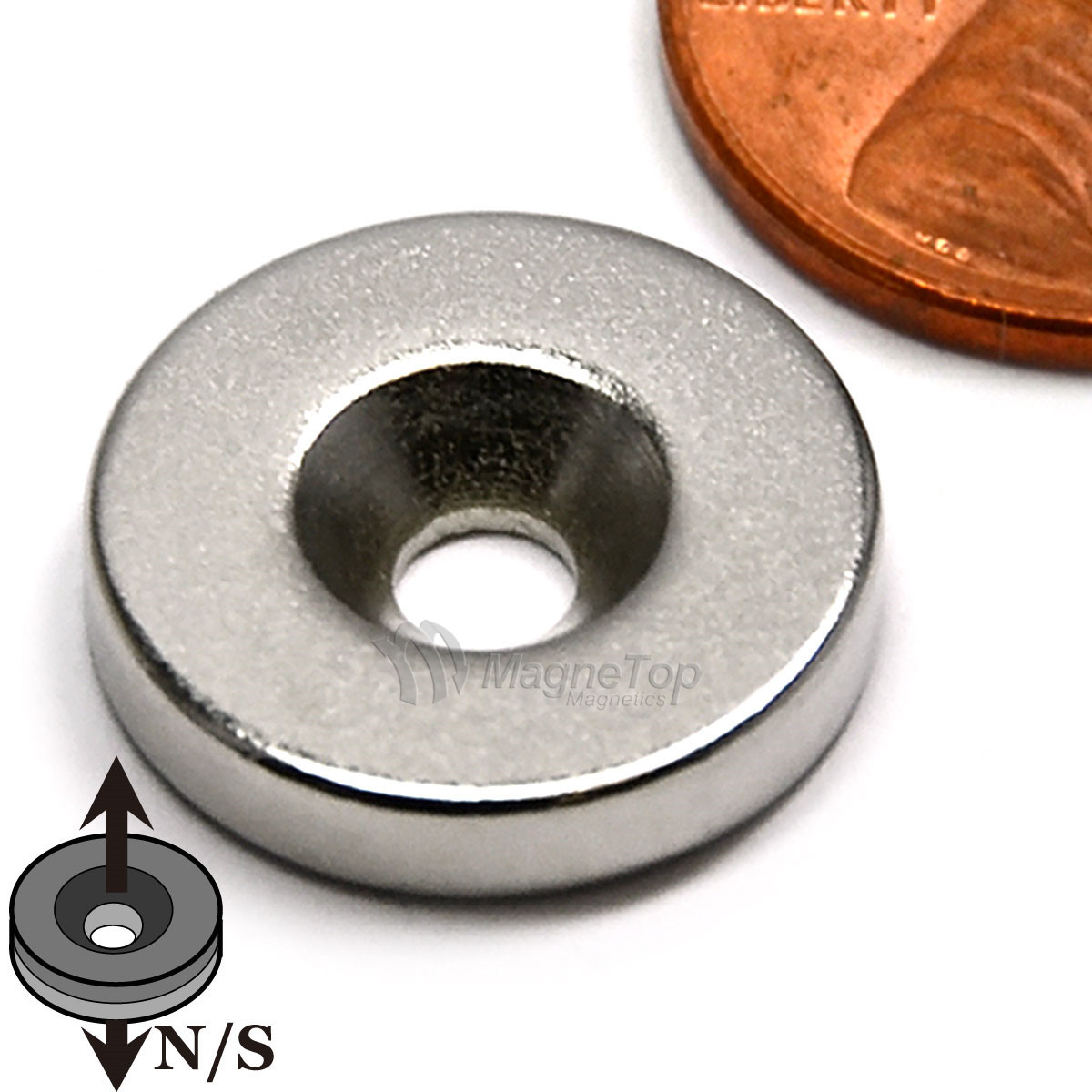 15.9mm x 3.2mm-N52-M4 Countersink on One Side | Neodymium Round Countersunk