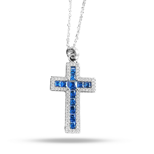 Sapphire Cross Pendant Necklace 1 piece