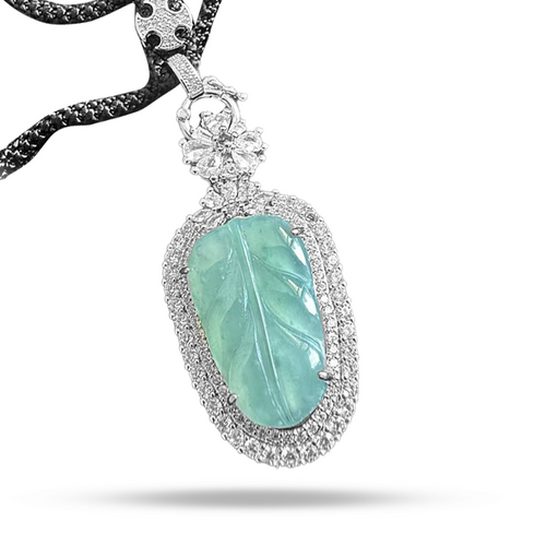 Ice-clear jade leaves diamond inlaid pendant 1 piece