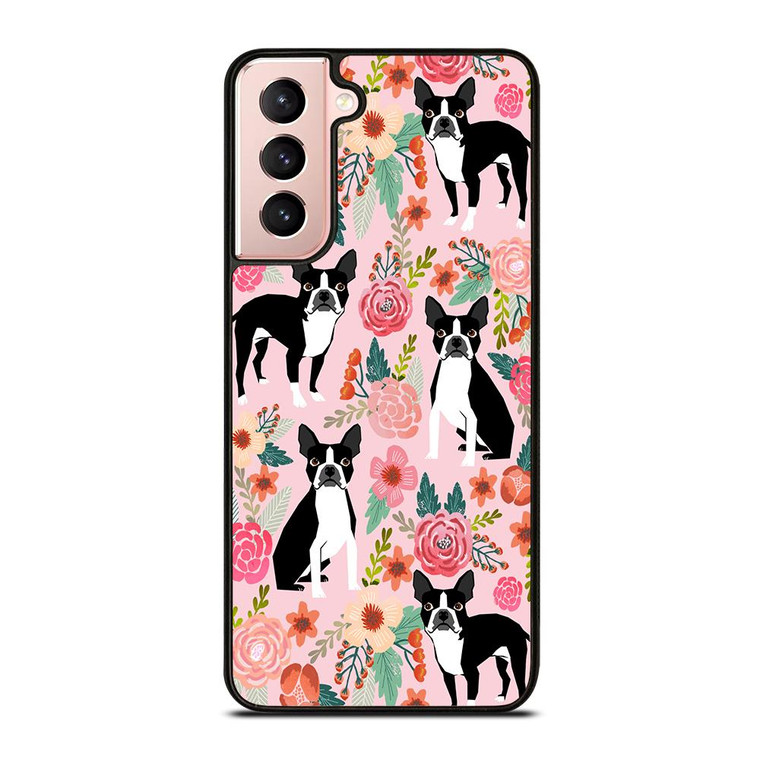BOSTON TERRIER DOG FLORAL PATTERN Samsung Galaxy Case Cover