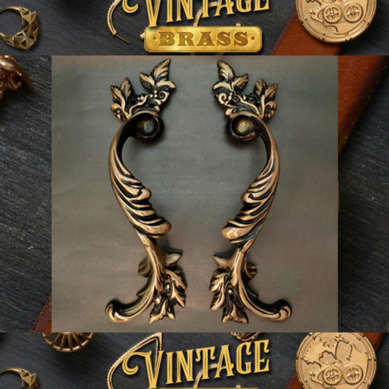 Vintage Leaf Claw Main Entry Door Pull Handle Solid Brass Home Decor