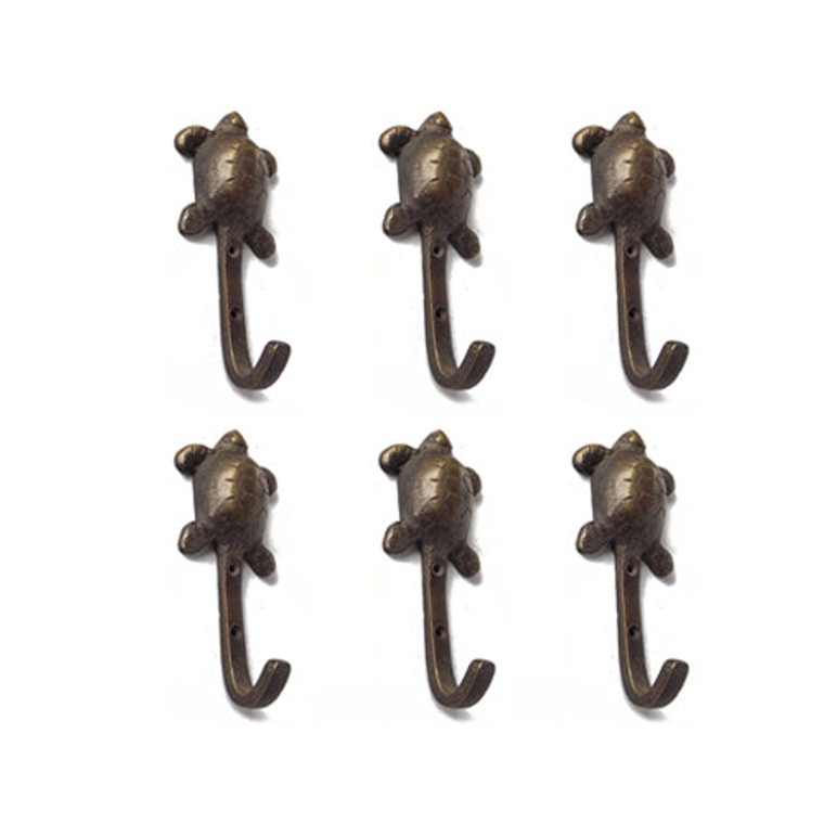 2.46inch Set of 6 pcs Vintage Little Turtle Hook Hanger Antique Solid Brass Strong Wall Mount Hook