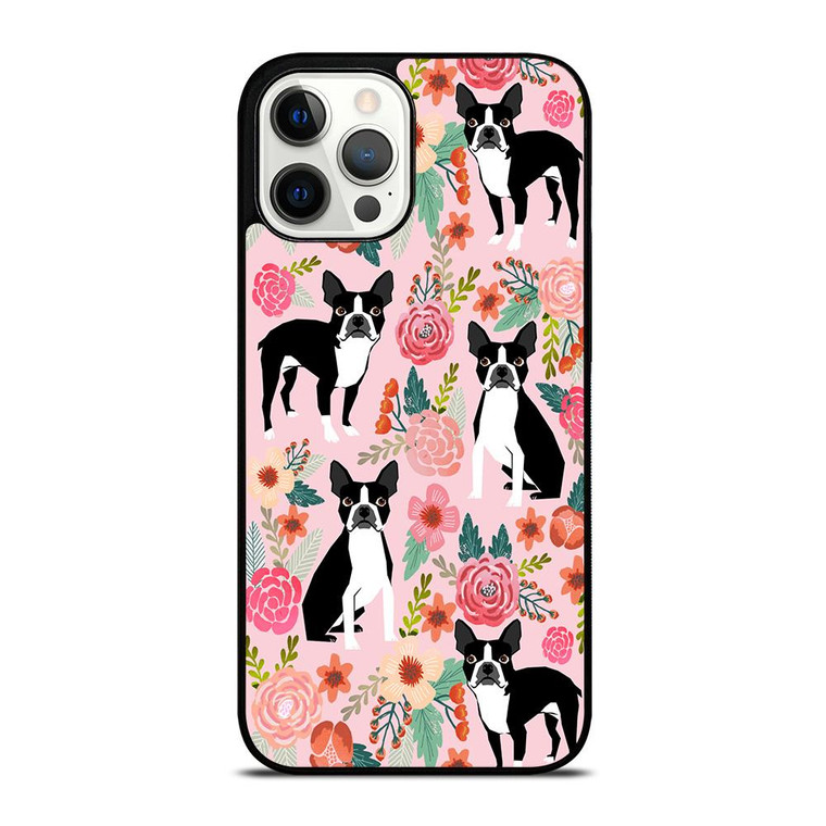 BOSTON TERRIER DOG FLORAL PATTERN iPhone Case Cover