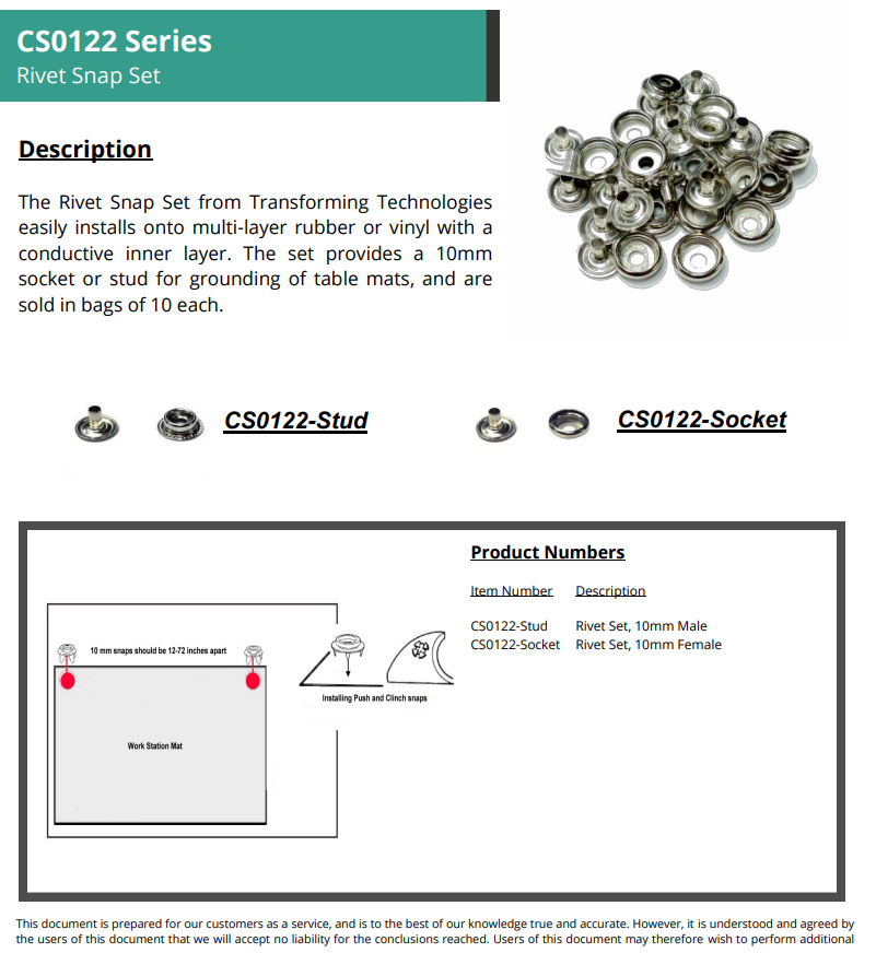 Snap, 10mm Stud and Rivets - CS0122-Stud | statictek.com | Statictek.com