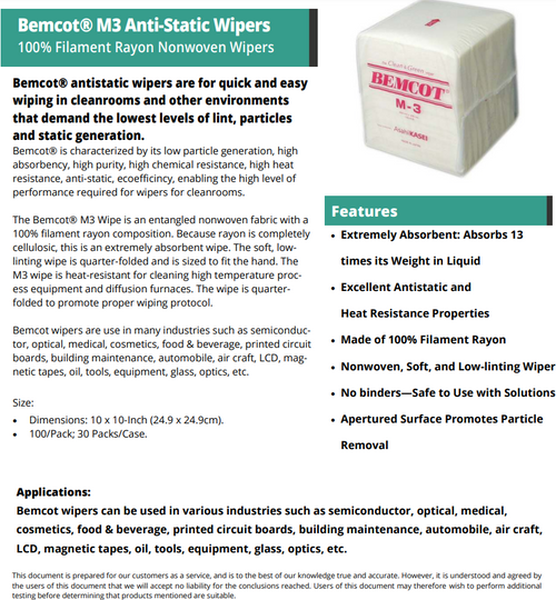 Bemco M3 Anti-Static Wipers Data Sheet 1