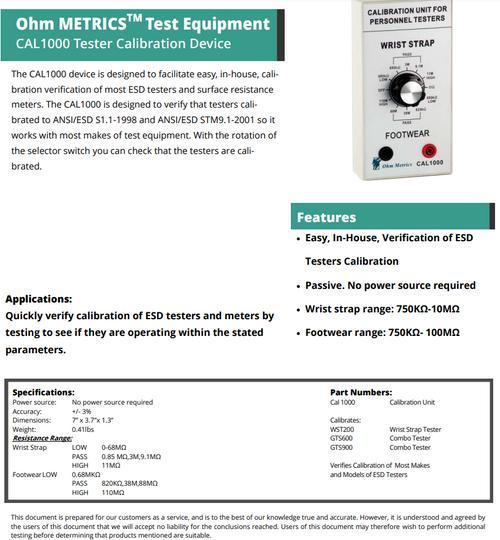 Calibration Device For GTS, WST And SRM Products Data Sheet