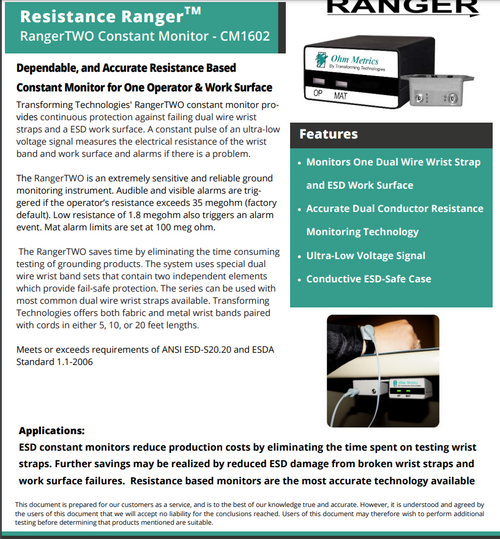 Dual Conductor Resistance Monitor, 1 Operator + 1 Mat Data Sheet 1