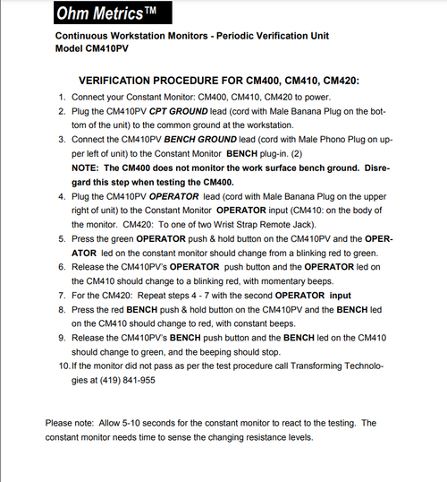 CM410 Periodic Verification Tool Data Sheet