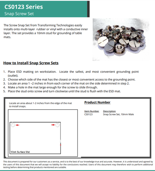 Screw Snap Set, 10mm Stud Data Sheet