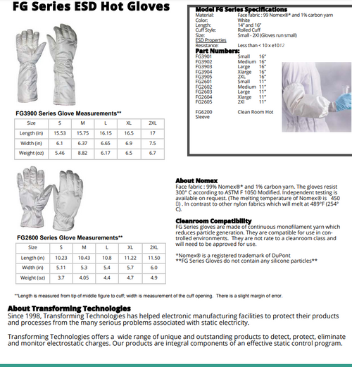 Static Safe Nomex® Hot Gloves 16" | FG3900 Data Sheet