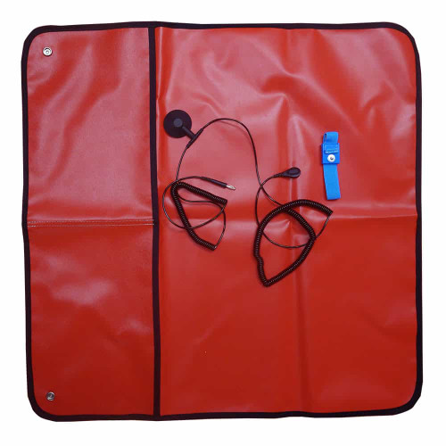 2'x2' Field Service Kit, Red, 2 Female 10mm Snaps; Wrist Band Set, Center Snap Ground Cord