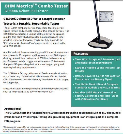 Deluxe Combo Tester & Foot Plate - Wall Mount Data Sheet 1