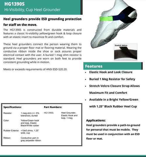 Heel Grounder, Cup, 1Meg, Velcro w/ Elastic, Yellow Data Sheet