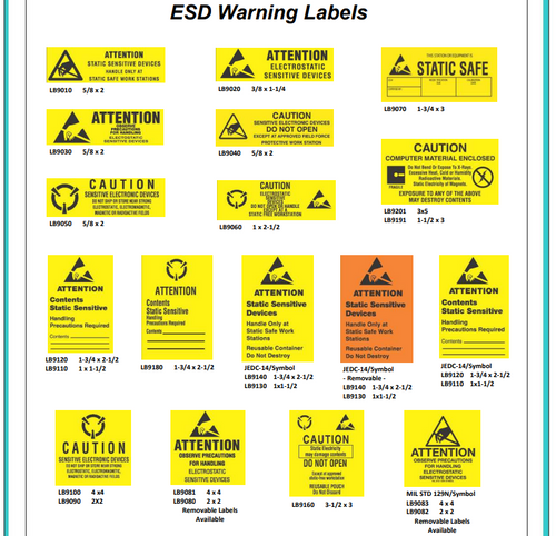 "Caution Sensitive Electronic ...Electrostatic, Electromagnetic, Magnetic Or Radioactive Fields" ESD Labels