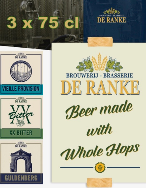 De Ranke Box 3 x 75cl  contiene 3 bottiglie di 75cl birra De Ranke: Guldenberg, Vieille Provision e XX Bitter