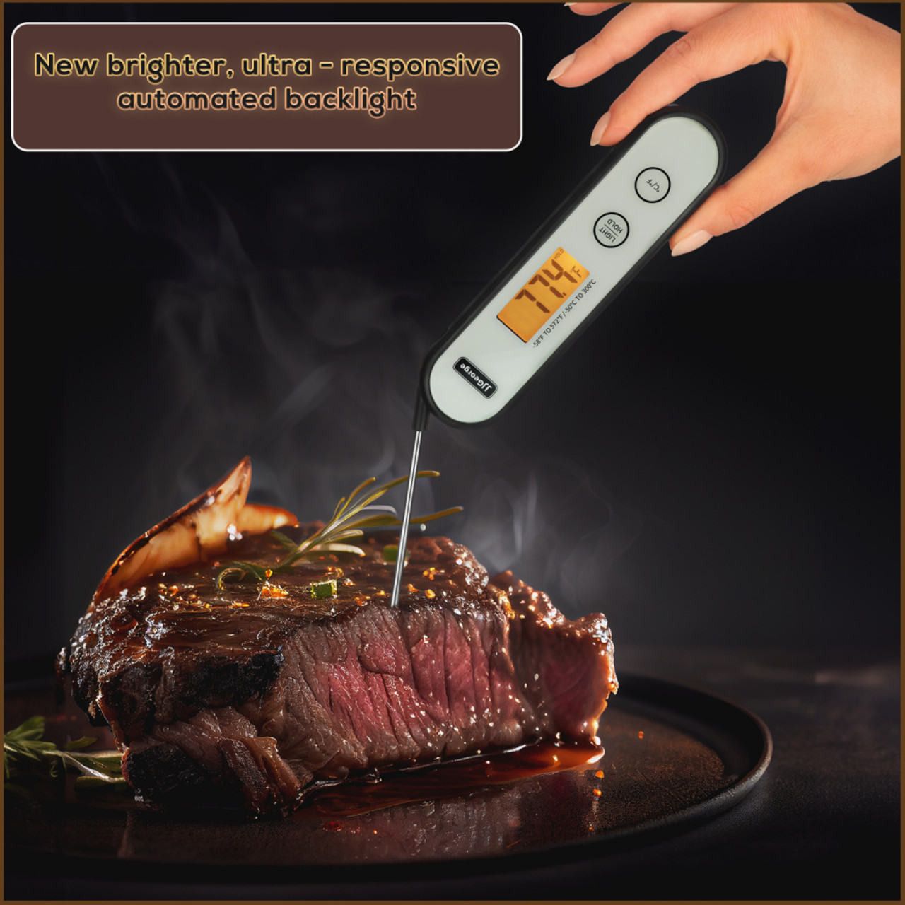 Instant Read Meat Thermometer for Grill and Cooking. Upgraded with Backlight and