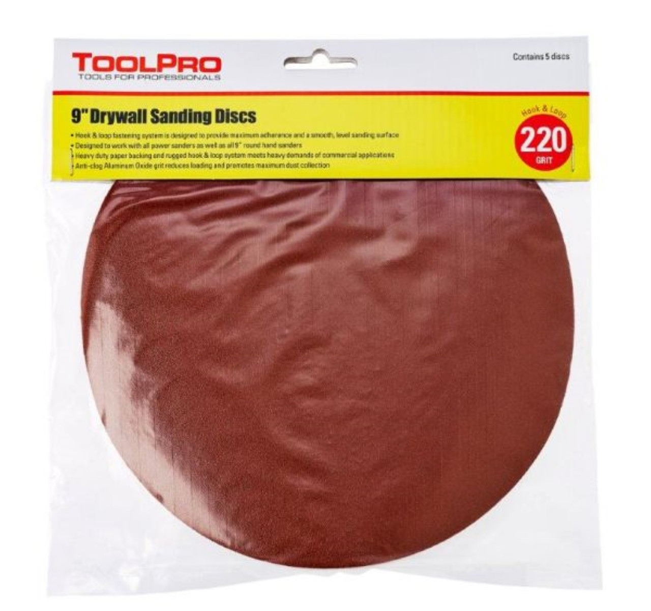 9 in. Drywall Sanding Discs - 220 Grit Hook & Loop - 25 Pack - ToolPro
