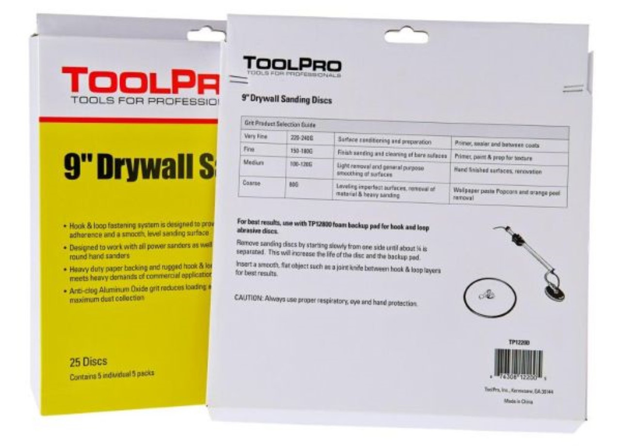 Dura-Gold 9" Drywall Sanding Discs – 10-Pack, 120 Grit, Hook & Loop, Aluminum Oxide, UPC 848849087628