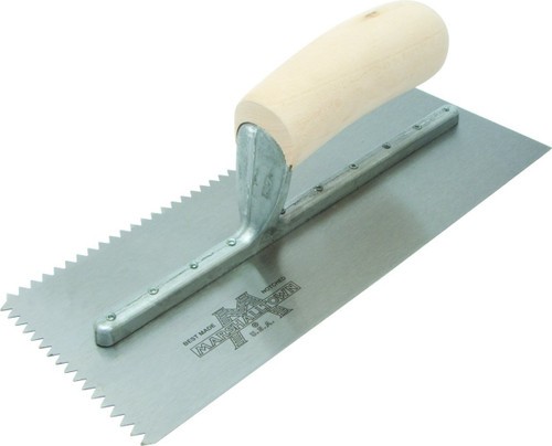 11 in. x 4-1/2 in. QLT Notched Trowel, 1/4 x 3/16 in. V-Notch with Wood Handle