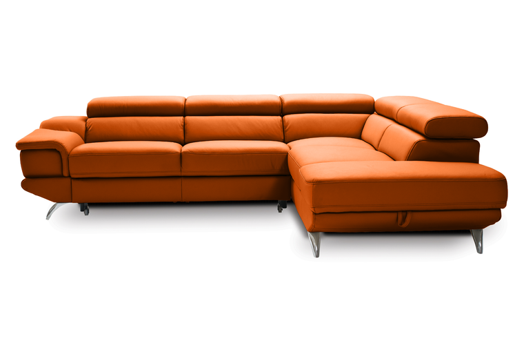 Capri Orange Top Grain Italian Leather  2pc Sectional with Facing Right Arm Chaise Storage Chase