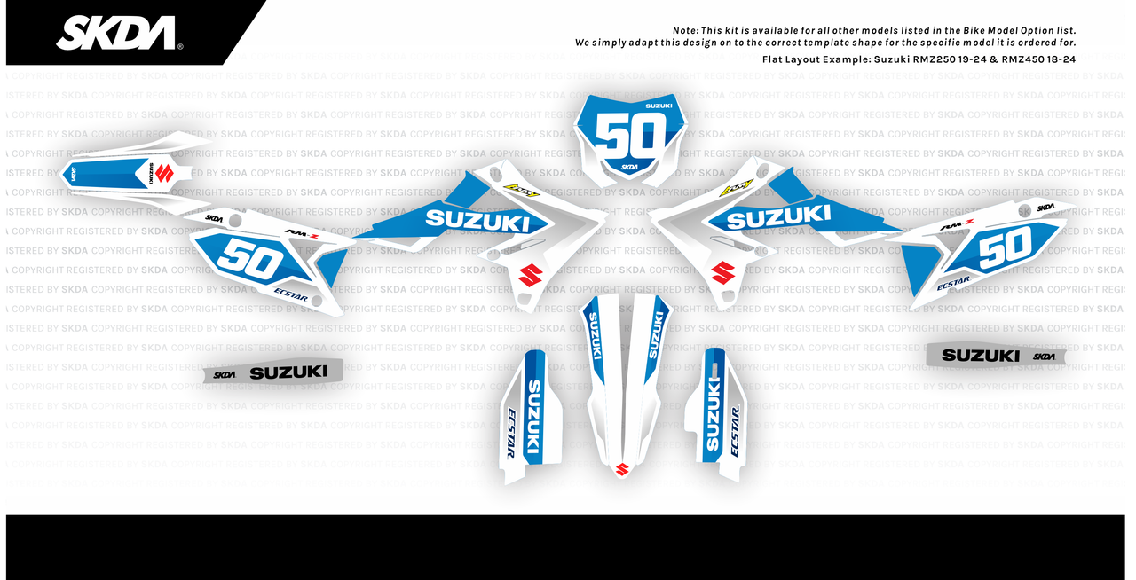 WINDRUNNER White RMZ Full Graphics Kit - SKDA Moto Creative - EU