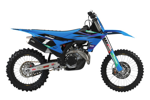 FACTS Blue KTM Full Graphics Kit designed and manufactured by SKDA Moto Creative.