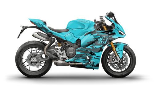 DRIP Teal Panigale Full Graphics Kit designed and manufactured by SKDA Moto Creative.