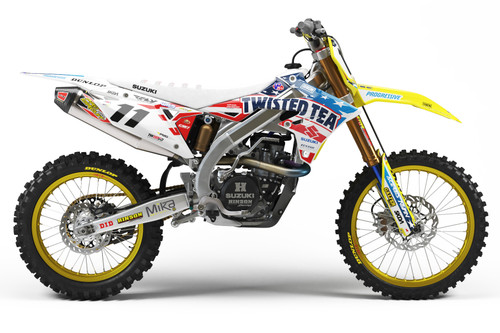 24 TWISTED TEA REDBUD RMZ Full Graphics Kit designed and manufactured by SKDA Moto Creative.