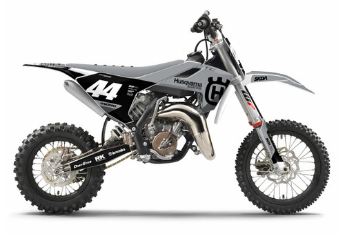 CLASS Grey Husqvarna Mini Bike Full Graphics Kit designed and manufactured by SKDA Moto Creative.