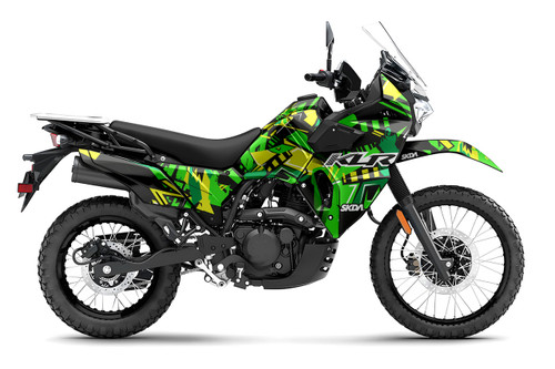 SHATTER Green KLR Full Graphics Kit designed and manufactured by SKDA Moto Creative.