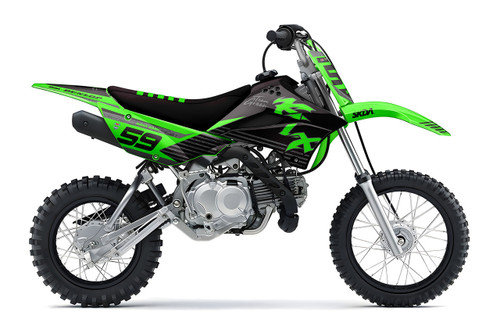 BEAST Green Kawasaki Mini Bike Full Graphics Kit designed and manufactured by SKDA Moto Creative.