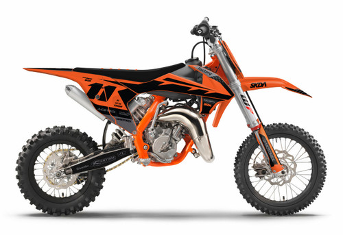ARROW Orange KTM Mini Bike Full Graphics Kit designed and manufactured by SKDA Moto Creative.