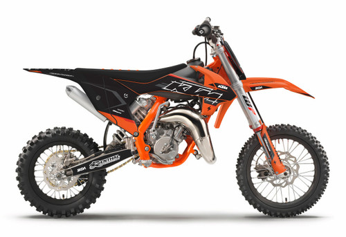 GRIND Blk/Org KTM Mini Bike Full Graphics Kit designed and manufactured by SKDA Moto Creative.