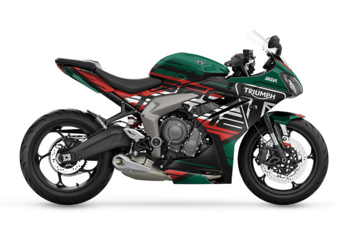 VELOCITY Green/Red Daytona Full Graphics Kit designed and manufactured by SKDA Moto Creative.