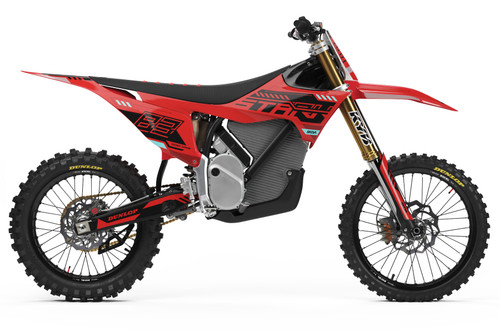 HYPER Red/Black Stark Varg Full Graphics Kit designed and manufactured by SKDA Moto Creative.
