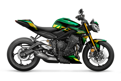 STRIVE CHROME Green/Gold Street Triple 765 designed and manufactured by SKDA Moto Creative