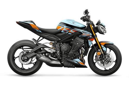 STRIVE Blue/Orange Street Triple 765 Full Graphics Kit designed and manufactured by SKDA Moto Creative