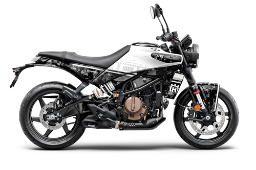 FORGE White Vitpilen/Svartpilen Full Graphics Kit designed and manufactured by SKDA Moto Creative.