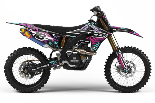 FRACTURE Black RMZ Full Graphics Kit designed and manufactured by SKDA Moto Creative.