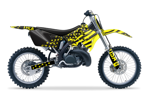 GRIT Yellow RM Full Graphics Kit designed and manufactured by SKDA Moto Creative.