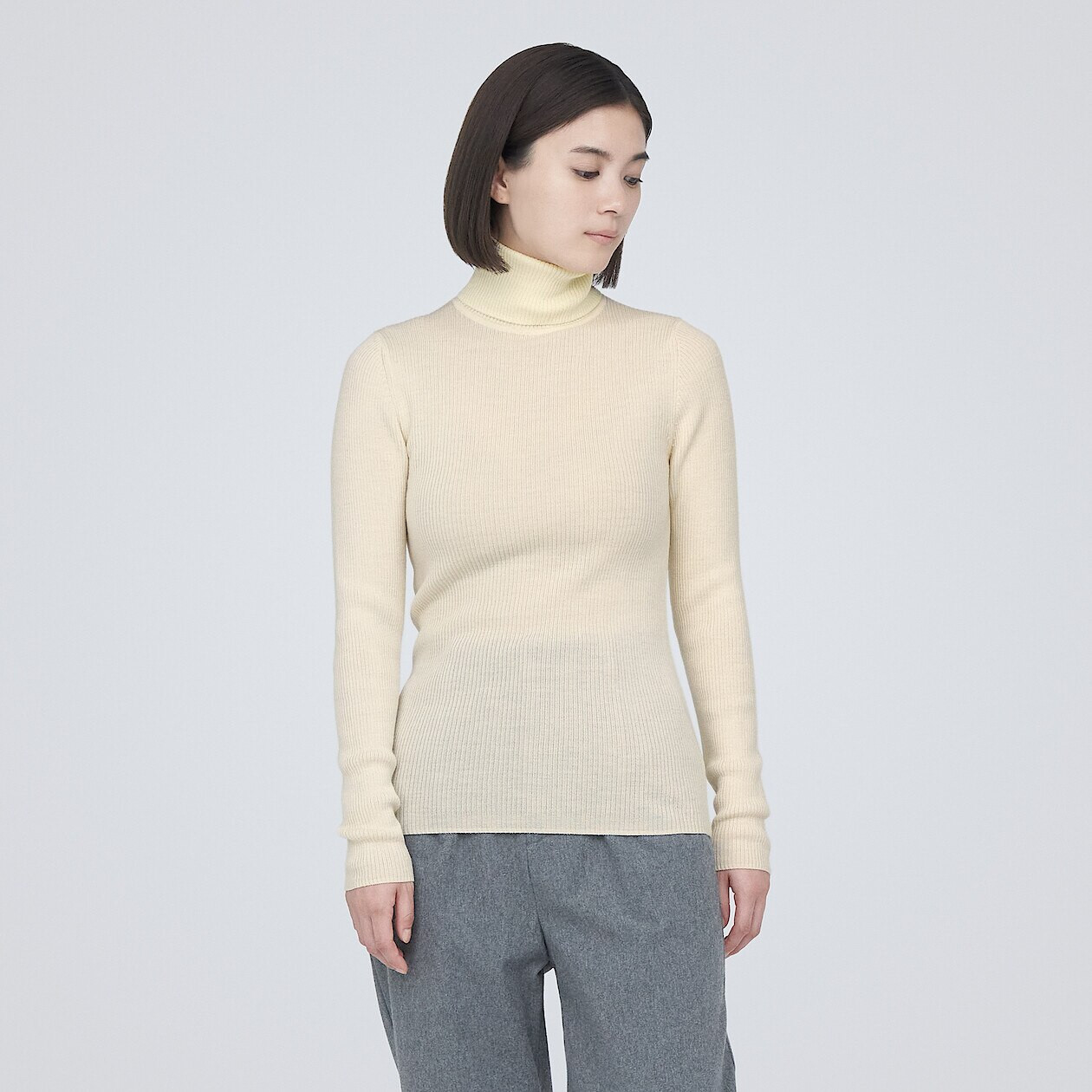 Turtleneck Sweater Muji Wool Sweater Women's Fine Knit Wool Mock