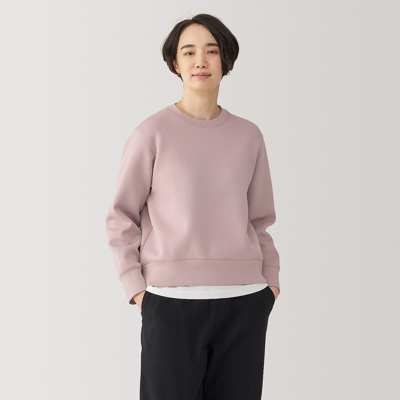 Women's Double‐Layer Crew Neck Sweatshirt Smoky Pink | MUJI