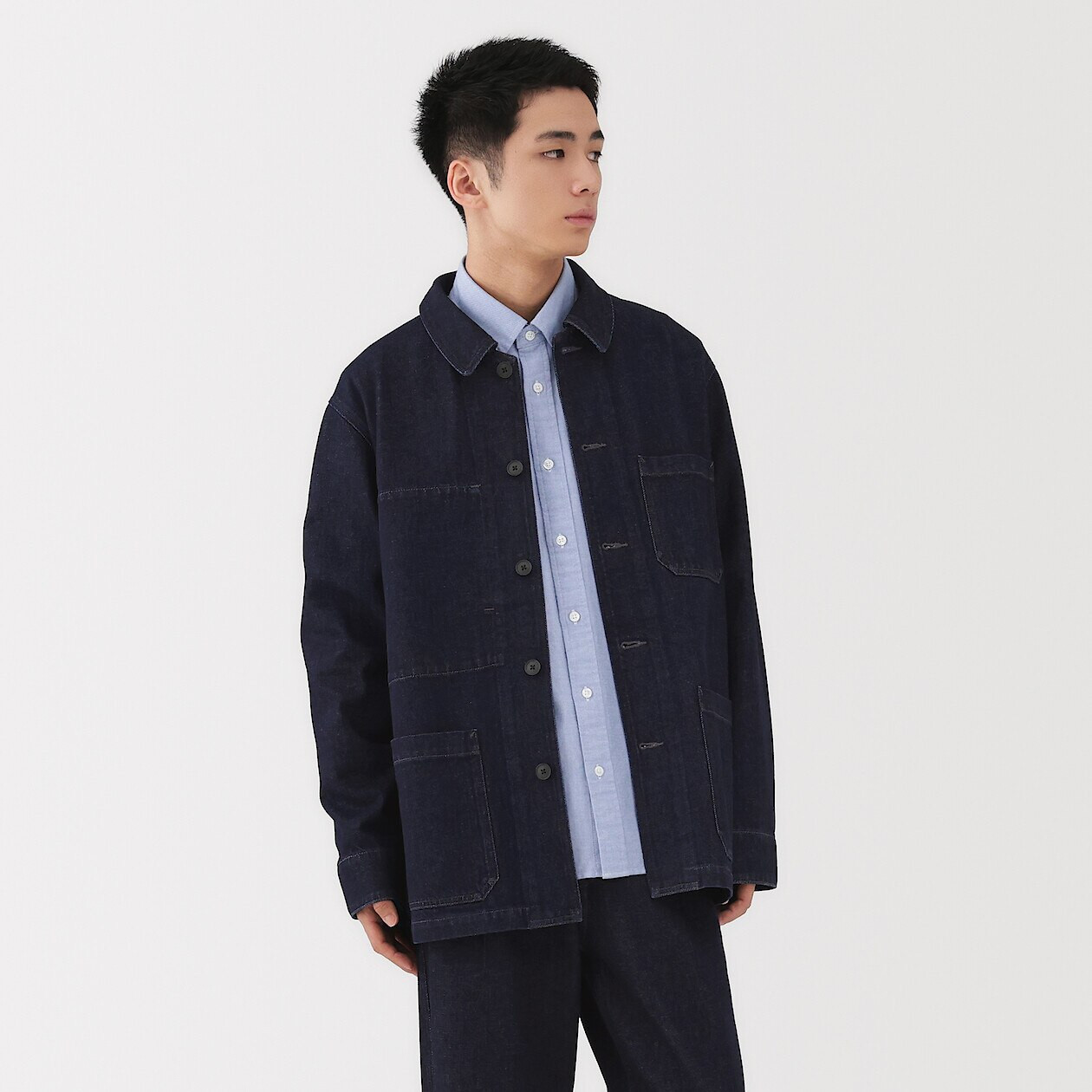 Men's Kapok Blend Denim Chore Jacket | MUJI