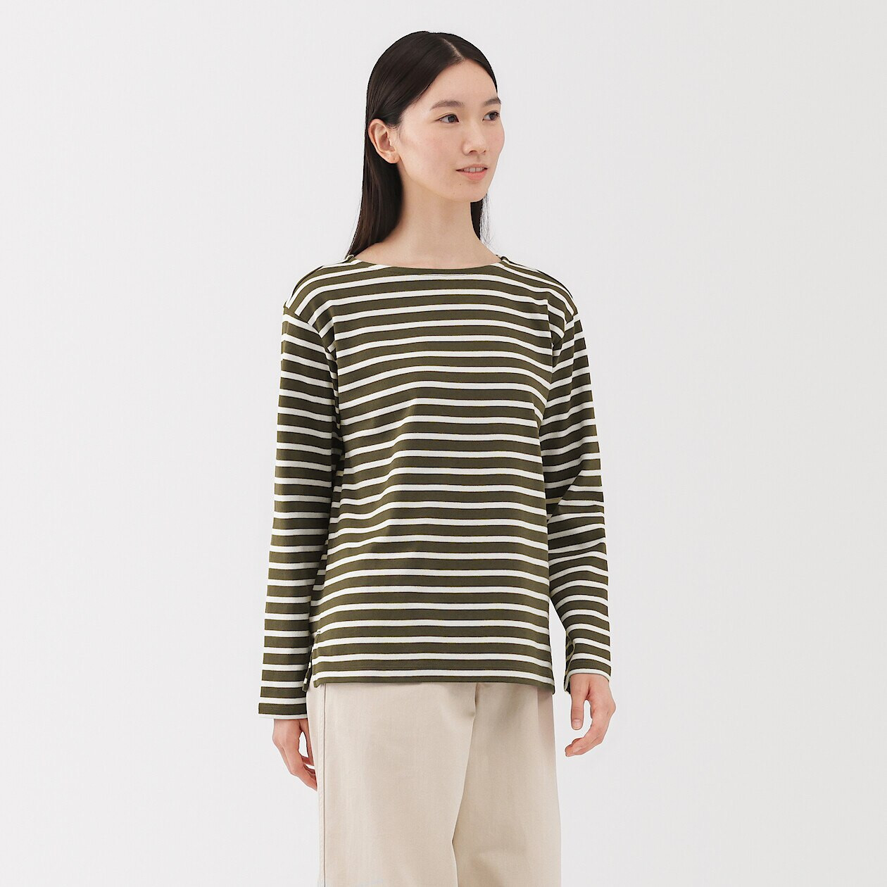 トップス draw drawers boat neck long tee Women's Thick Cotton Boat Neck Long Sleeve T‐shirt | MUJI
