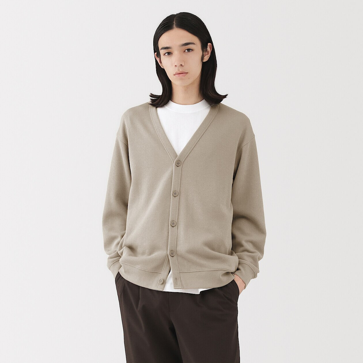Men's Double‐Knitted V Neck Cardigan | MUJI