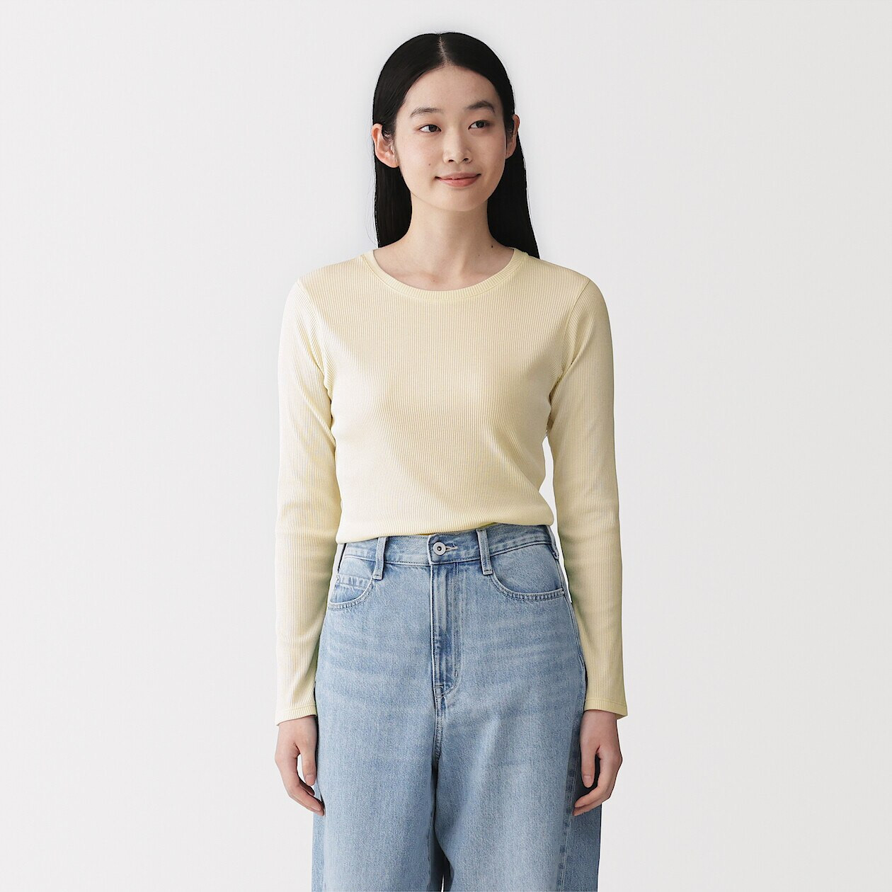 Women's Lyocell Blend Ribbed Long Sleeve T‐shirt | MUJI